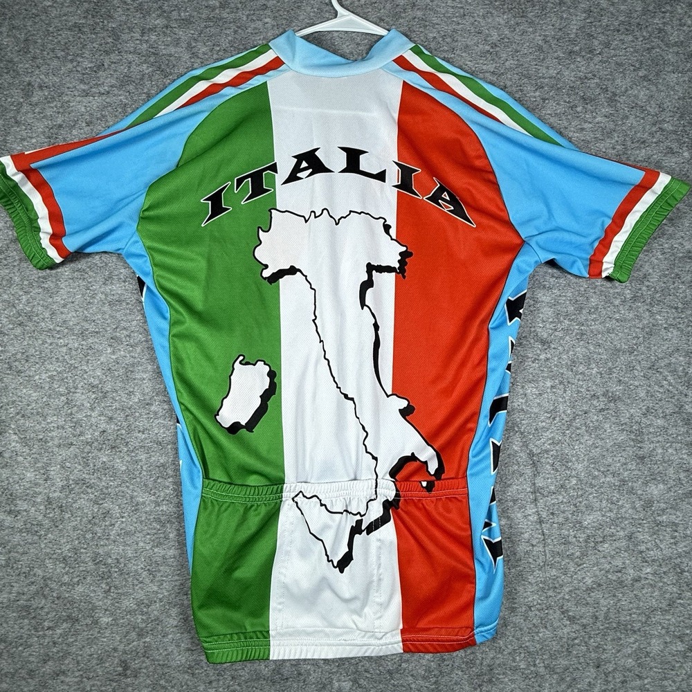 Italia Cycling Jersey Mens L Back Pockets Polyester Blue Italy Flag Print - Picture 11 of 16